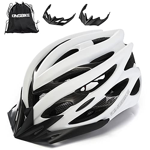 KING BIKE Casco de Bicicleta con Luz LED para Hombres Damas Casco En Los Cascos Artículos Deportivos Cascos de Bicicleta Ltd Racing Bike Mountain Shell MTB (Blanco, L/XL(59-62CM))