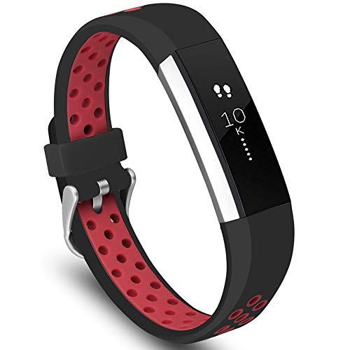 KINOEHOO Correas para relojes Compatible con Fitbit Alta HR Pulseras de repuesto.Correas para relojesde siliCompatible cona.(Negro-rojo)