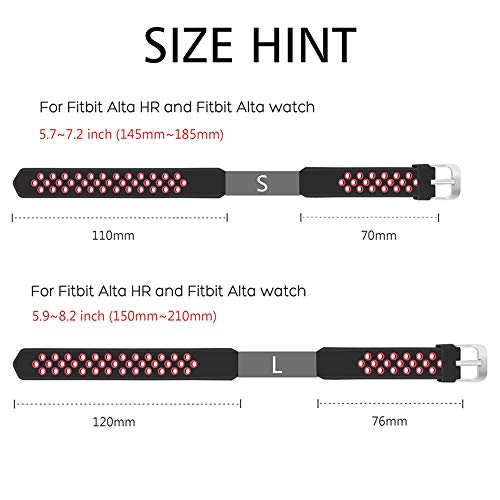 KINOEHOO Correas para relojes Compatible con Fitbit Alta HR Pulseras de repuesto.Correas para relojesde siliCompatible cona.(Negro-rojo)