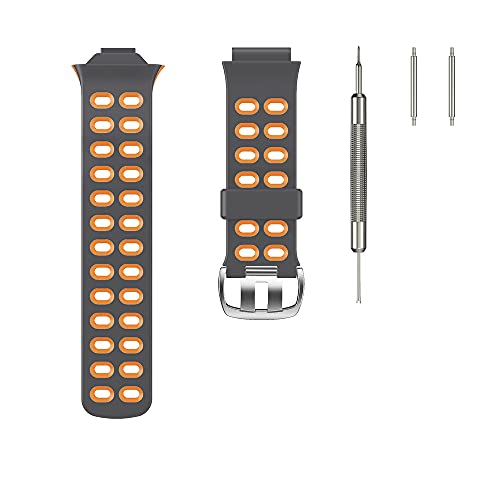 KINOEHOO Correas para relojes Compatible con Garmin Forerunner 310XT Pulseras de repuesto.Correas para relojesde silicona.(Gris claro + naranja)