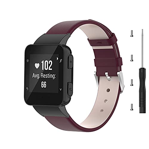 KINOEHOO Correas para relojes Compatible con Garmin Forerunner 35/30 Pulseras de repuesto.Correas para relojesde Leather.(vino tinto)