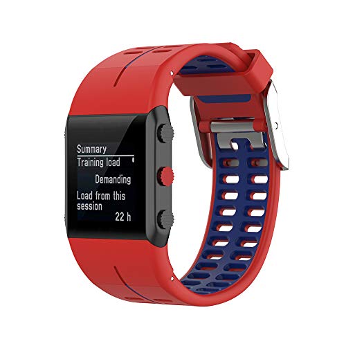 KINOEHOO Correas para relojes Compatible con Polar V800 Pulseras de repuesto.Correas para relojesde siliCompatible cona.(Rojo y azul)