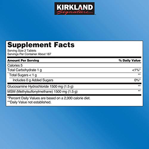 Kirkland Signature Extra Strength Glucosamine HCI 1500mg, With MSM 1500 mg, Super Size Value Package 375-Tablets by Kirkland Signature