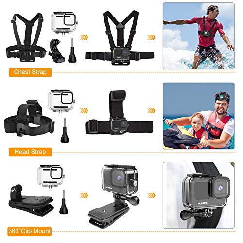 Kit Accesorios para GoPro HERO10/HERO9 Black, Carcasa Impermeable+Filtros para Buceo+Funda de Silicona+Correa de Pecho+Ventosa/Soporte para Bicicleta +Accesorio Agarre Flotante para GoPro10/GoPro9