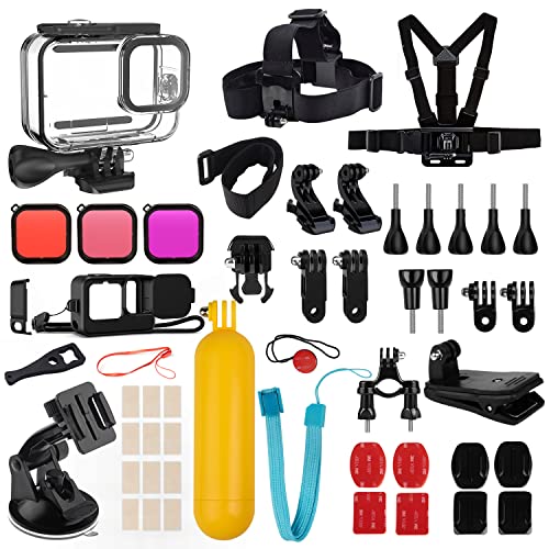 Kit Accesorios para GoPro HERO10/HERO9 Black, Carcasa Impermeable+Filtros para Buceo+Funda de Silicona+Correa de Pecho+Ventosa/Soporte para Bicicleta +Accesorio Agarre Flotante para GoPro10/GoPro9