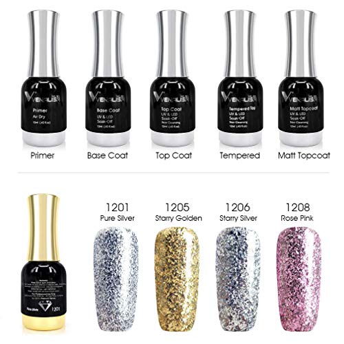 Kit de 120 esmaltes de uñas de gel para manicura profesional VENALISA con base de imprimación de color y capa superior, para uso en salón de uñas UV LED Soak Off Gel Esmalte de uñas Kit de manicura