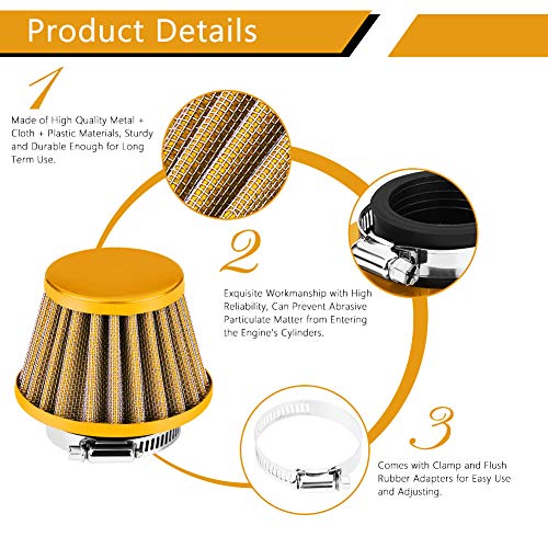 Kit de filtro de admisión de aire de abrazadera para motocicleta, 38mm Universal Filtro de aire de admisión para Scooter Atv Dirt Pit Bike(Oro)