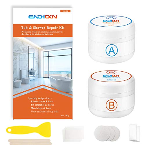 Kit de Reparación de Bañera Blanco 140g, Esmalte, Fibra de Vidrio, Kit de Reparación de Porcelana y Acrílico, Arañazos, Kit dee Reparación de Agujeros Para Bañera, Azulejo, Lavabo y Ducha