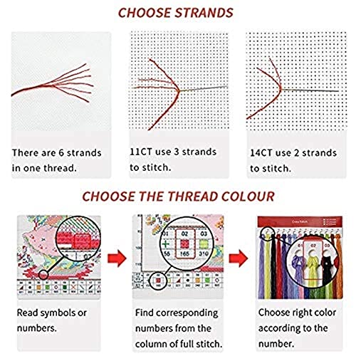 Kits de punto de cruz para niños de Navidad -Patrones de punto de cruz para principiantes Kits de punto de cruz para niños de 10 años - Decoración de dormitorio Flores de bicicleta rosa - 60 x 80 cm