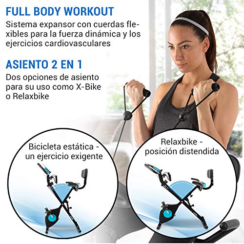 Klarfit Azura Plus Bici estática 3 en 1 - Bicicletas estáticas, Bicicleta estática, Bici estática, Tracción por correa, Pulsómetro, Resistencia magnética de 8 niveles, Soporte para tablet, Negro