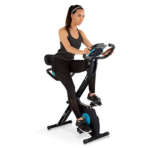 Klarfit Azura Plus Bici estática 3 en 1 - Bicicletas estáticas, Bicicleta estática, Bici estática, Tracción por correa, Pulsómetro, Resistencia magnética de 8 niveles, Soporte para tablet, Negro