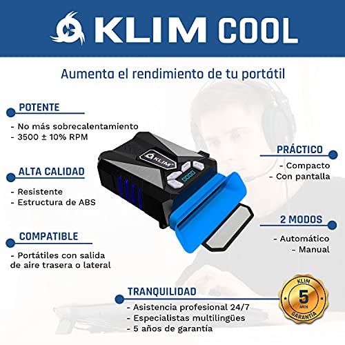 KLIM Cool – Refrigerador para Ordenador Portátil – Ventilador de Alto Rendimiento para Una Rápida Refrigeración, Aspiradora de Aire USB, Azul [Nueva Versión 2021 ]