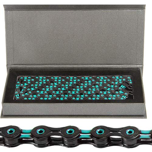 KMC DLC 11 Chain Black Cadena, Unisex, Negro/Celeste, 1/2” x 11/128”