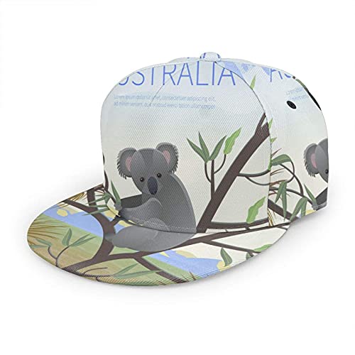 Koala in The Tree Hat Gorra de béisbol Animal Australiano Mountain Wattle Grass Wildlife Sombreros Planos Ajustables Snapback Sombrero de Bola Sombrero Deportivo para Hombres y Mujeres