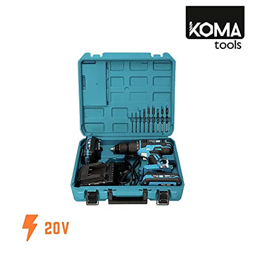 KOMA TOOLS 08750 Kit Taladro Percutor Atornillador 20 V y Cargador Varios Colores, 34.5 X 30.5 X 10.3 Cm