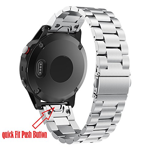 KOMI Correa de reloj compatible con Garmin Fenix 6 Fenix 5, correa de repuesto de acero inoxidable de ajuste rápido, pulsera de metal (no compatible con Fenix 5X 5S) (plateada)