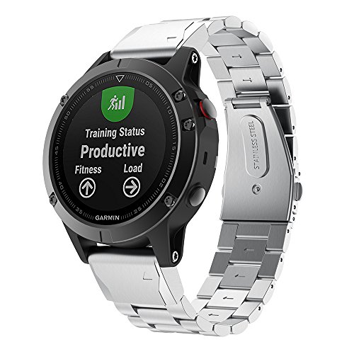 KOMI Correa de reloj compatible con Garmin Fenix 6 Fenix 5, correa de repuesto de acero inoxidable de ajuste rápido, pulsera de metal (no compatible con Fenix 5X 5S) (plateada)