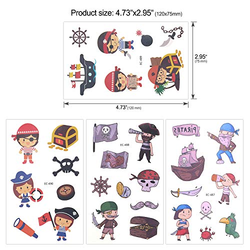 Konsait 100+ Pcs Pirata Tatuaje Niños, Falso Tatuajes temporales Pegatinas para niños Chicos Niñas Pirata Infantiles Fiesta de cumpleaños Regalo piñata