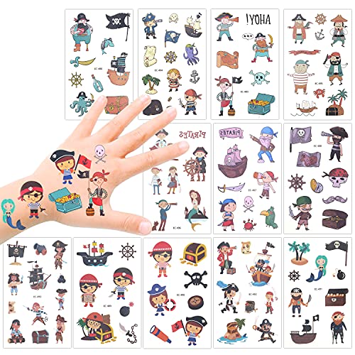 Konsait 100+ Pcs Pirata Tatuaje Niños, Falso Tatuajes temporales Pegatinas para niños Chicos Niñas Pirata Infantiles Fiesta de cumpleaños Regalo piñata