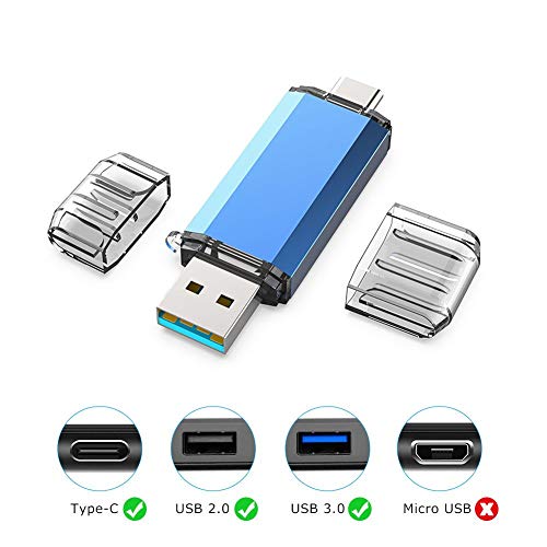 KOOTION Memoria USB Tipo C 64GB 3.0 Pendrive Type C 64 Giga OTG Pen USB C Dual Flash Drive USB C Pen Drive Doble Entrada, Azul