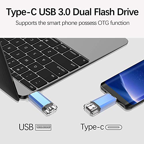 KOOTION Memoria USB Tipo C 64GB 3.0 Pendrive Type C 64 Giga OTG Pen USB C Dual Flash Drive USB C Pen Drive Doble Entrada, Azul