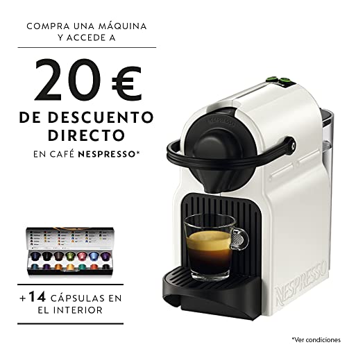 Krups Nespresso Inissia XN1001 - Cafetera monodosis de cápsulas Nespresso, 19 bares, apagado automático, color blanco, 14 cápsulas interior