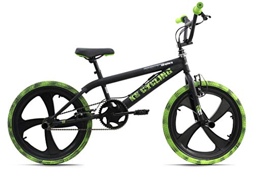 KS Cycling Crusher Freestyle Bicicleta BMX (20''), Color Negro y Verde, Niños, 20 Zoll, 28 cm