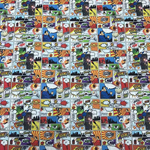 Kt KILOtela Tela de Patchwork - Estampación Digital - 100% algodón - Retal de 50 cm Largo x 140 cm Ancho | Cómic Superman - Multicolor, Blanco ─ 0,50 Metro
