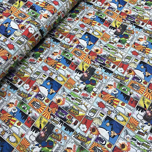 Kt KILOtela Tela de Patchwork - Estampación Digital - 100% algodón - Retal de 50 cm Largo x 140 cm Ancho | Cómic Superman - Multicolor, Blanco ─ 0,50 Metro