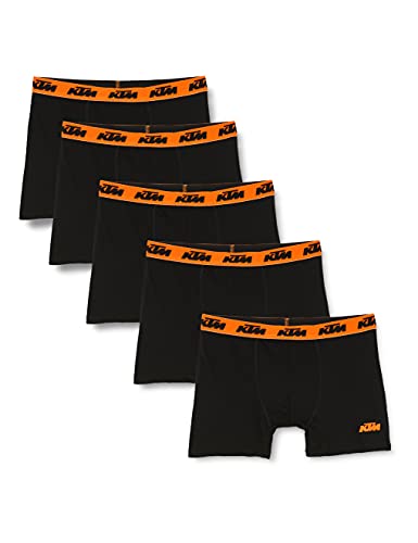 KTM Set 5 Microfibra (60% poliéster-35% algodón-5% Elastano) -Negros con Cintura Naranja Boxer, Pack 5pcs T085-1, L para Hombre