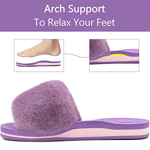 KuaiLu Pantuflas Mujer Peluche Felpa Piel de Conejo Zapatillas de Estar por Casa Invierno Comoda Peludas Caliente Slippers Verano Abierta Antideslizante Goma Suela Chanclas Morado 43