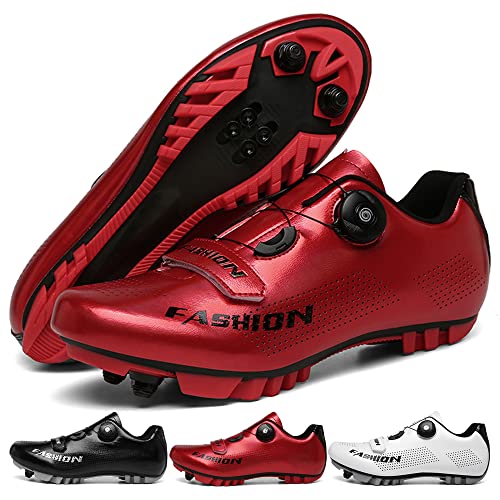 KUXUAN Calzado De Ciclismo Hombre Mujer Zapatillas MTB Ciclismo Zapatillas De Bicicleta De Montaña con Cerraduras Zapatillas con Autobloqueo Ciclismo Al Aire Libre Zapatillas De Spinning,Red-41EU