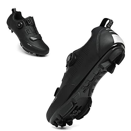 KUXUAN Zapatillas de Ciclismo Zapatillas de Ciclismo de Carretera para Exteriores para Mujer para Hombre Zapatillas de Ciclismo de competición Zapatillas MTB para Hombre,Black-43EU