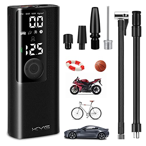 KYG Compresor de Aire Portátil Inflador Ruedas con Función Desinflado Mini Bomba Neumáticos de Batería Recargable 120PSI Manómetro Doble para Coche, Bici, Moto, Balones y Otros Inflables