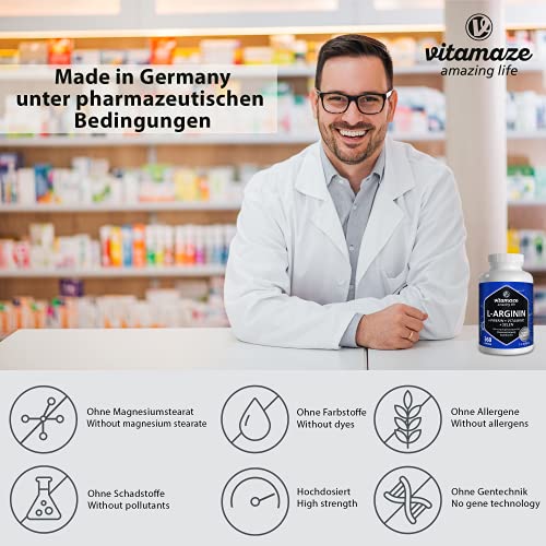 L-Arginina Capsulas 4500 mg, 360 Comprimidos con Formula Vital B6, B12 + Acido Folico + Selenio y Piperina, sin Aditivos Innecesarios