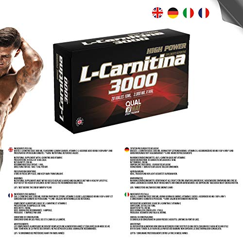 L Carnitina Liquida 3000-20 viales | L-carnitina Con Vitamina C | Suplemento Deportivo | Suplemento Deportivo L-Carnitina Natural |QUALNAT