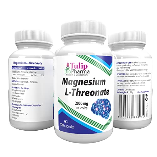 L-Threonate de magnesio 2000mg por dosis 120 cápsulas, certificado de análisis de AGROLAB Alemania, puro, sin rellenos ni sustancias de relleno
