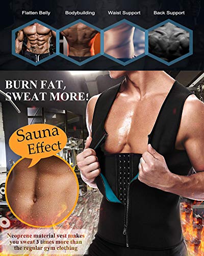 LaLaAreal - Traje de sauna para hombre, adelgazamiento, forma de cuerpo, parte superior de tirantes para control de barriga, chaleco de sudor con cremallera, negro, xx-large