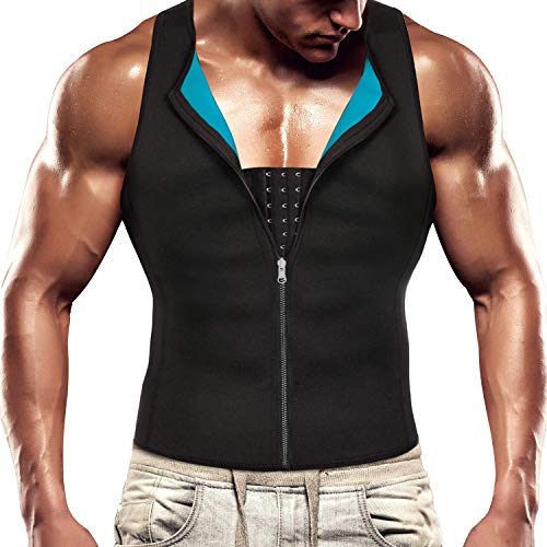 LaLaAreal - Traje de sauna para hombre, adelgazamiento, forma de cuerpo, parte superior de tirantes para control de barriga, chaleco de sudor con cremallera, negro, xx-large