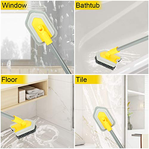 Lalafancy Cepillo de Baño y Bañera Cepillo Extensible con 119cm Mango Largo Cepillo Rotación de 180º de Fregado Limpieza para Bañera Ducha Azulejo Pared de Baño Cocina