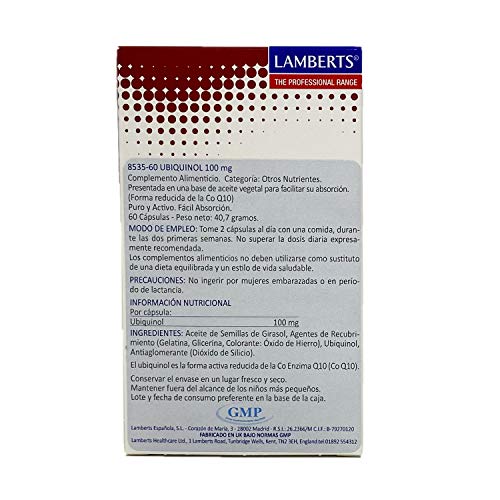 Lamberts Ubiquinol 100mg 60 Cápsulas