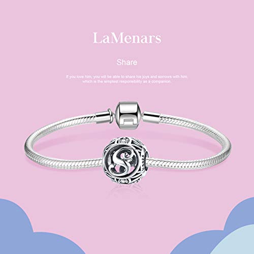 LaMenars Letras Abalorios Charms Originales Plata de Ley 925 Colgantes de Alfabeto A-Z con Circonita Cúbica para Pandora & Europeo Pulseras Brazaletes Collares para Mujer (Letter S)