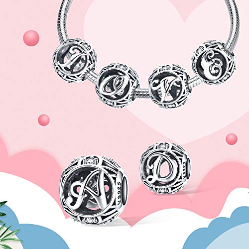 LaMenars Letras Abalorios Charms Originales Plata de Ley 925 Colgantes de Alfabeto A-Z con Circonita Cúbica para Pandora & Europeo Pulseras Brazaletes Collares para Mujer (Letter S)