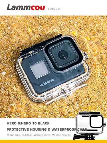 Lammcou Juego de Fundas Protectoras a Prueba de Agua Compatible con GoPro HERO9 Hero10, Carcasa de Buceo subacuático de 60 m, rofilter, cordón, Hoja antivaho y Soportes para Accesorios Hero 9 10