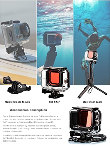 Lammcou Juego de Fundas Protectoras a Prueba de Agua Compatible con GoPro HERO9 Hero10, Carcasa de Buceo subacuático de 60 m, rofilter, cordón, Hoja antivaho y Soportes para Accesorios Hero 9 10