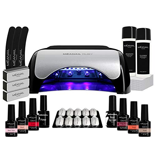 Lampara UV y LED 48W - Set Completo Secador de Uñas Gel Manicura y Pedicura - Kit Edition Ruby con 6 esmaltes semipermanentes para uñas - Cruelty free, Meanail Paris