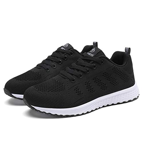 Lanchengjieneng Mujer Entrenador Zapatos Gimnasio Deportes atléticos Zapatillas de Deporte Malla Informal Zapatos para Caminar Encaje Plano Negro EU 44