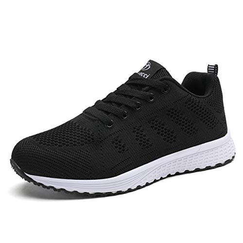 Lanchengjieneng Mujer Entrenador Zapatos Gimnasio Deportes atléticos Zapatillas de Deporte Malla Informal Zapatos para Caminar Encaje Plano Negro EU 44