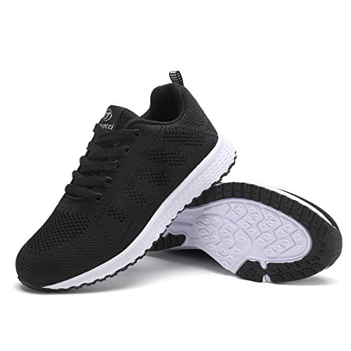 Lanchengjieneng Mujer Entrenador Zapatos Gimnasio Deportes atléticos Zapatillas de Deporte Malla Informal Zapatos para Caminar Encaje Plano Negro EU 44