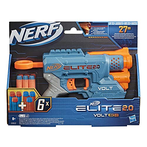 Lanzador Nerf Elite 2.0 Volt SD-1-6 Dardos Nerf Oficiales, con Rayo de luz, portadardos, 2 rieles tácticos para Personalizar la Batalla